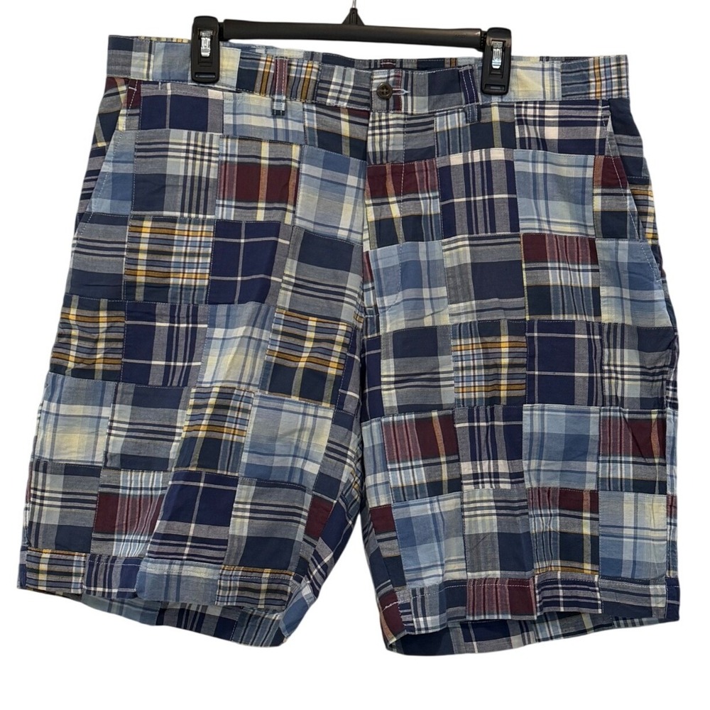 Polo Ralph Lauren Mens 38 Prospect Short Blue Patchwork Plaid Cotton Madras 9in